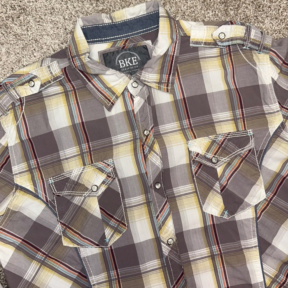 BKE By Buckle Pearl Snap Plaid Long Sleeve Athletic Fit Men Size Large Western